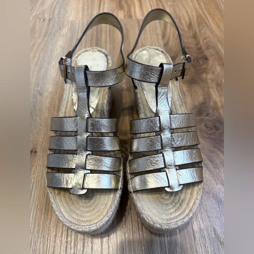 Tory Burch Metallic Fisherman Wedge Espadrilles Size 7.5